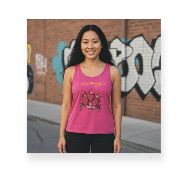 Y2K: OG Ed Hardy ❤︎︎ Love Tattoo Ribbed Tank ❤︎︎ Hot Pink ❤︎︎ Girl 10 XXS XS ❤︎︎ - Picture 15 of 16